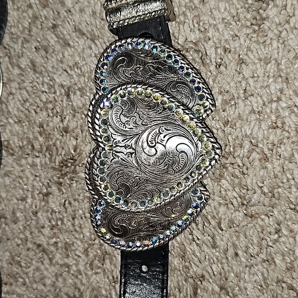 Western Antique Triple Hearts Ladies Cowgirl Rhinestone Crystal Belt - Picture 2 of 4